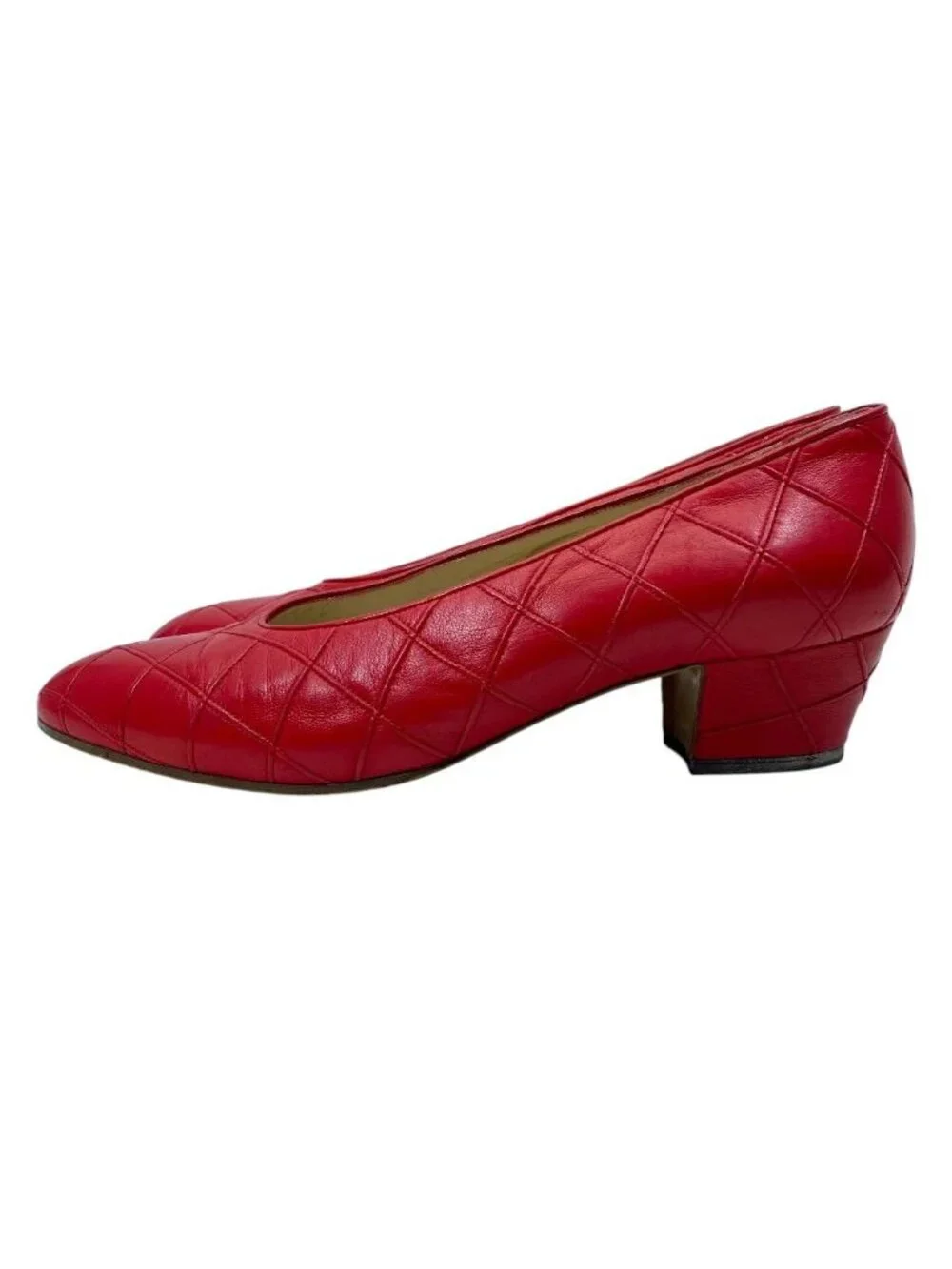 Chanel Quilted Pumps Leather Red High Quality Daily Practical Heel